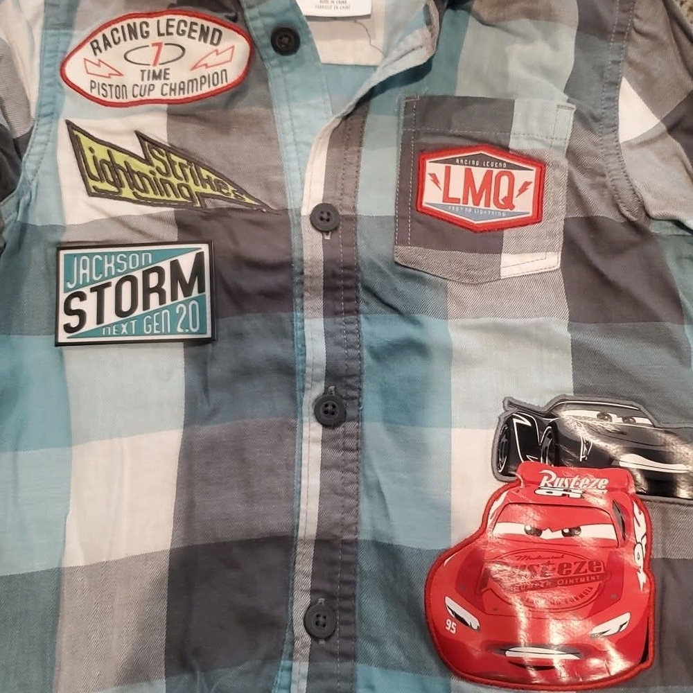 Disney Cars Blue Plaid Shirt with Patches